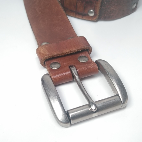 Womens Vintage Fossil Brown Leather Belt Sze.34 Patched Style Silver Buckle - Picture 7 of 7